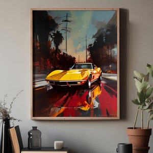 Poster Chevrolet Corvette C3 Stingray Sports Car Print car wall art garage Corvette sports car muscle car gift living room art yellow car