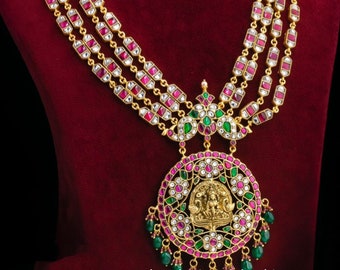 Premium Sabyasachi Heavy Jadau Kundan Ruby Emerald Real Kempu Bruidsketting Hanger Mala/Zuid-Indiase Sieraden/Wedding Set