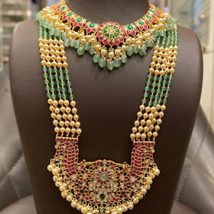 Premium Jadau Kundan Golden Bridal Set / Kundan Pendant Combo Kundan Jadau Grand Haram/ Kundan Jadau/ Gold Replica Necklace/ South Indian