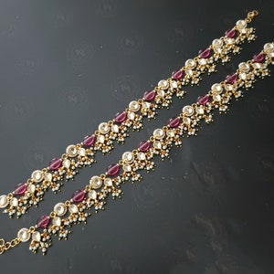 Echte pachi Kundan-enkelband, trouwsieraden, Kundan Payal, trouwsieraden, Meenakari Jadau-enkelband, paar Meenakari Jadau-enkelband, vergulde Ahmedabadi Kundan-enkelband