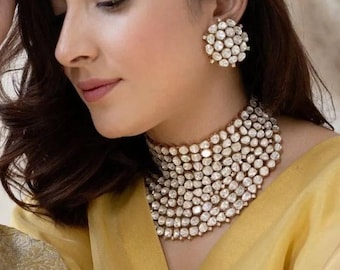 Pre Order Gold Diamond Replica Original Grand Polki Necklace with Earrings,Sabyasachi Moissanite polki kundan Choker, Bollywood Gold Jewelry