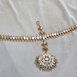 Mother of Pearl Kundan Sheesh Phool With Freshwater Pearls And Kundan Embellishments/Matha Patti For Bridal/Indian Hair Jewelry/Pachi Kundan