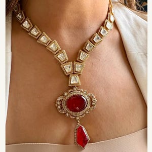 Uncut Polki Kundan Ruby Doublet Red Necklace Sabyasachi Jewelry Kundan PREMIUM India Bridal Jadau Jewelry Moissanite Polki Diamond Necklace