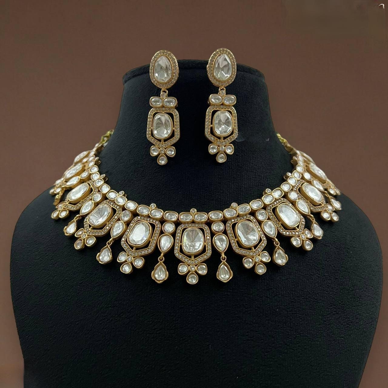 High quality Moissanite polki kundan necklace set with earrings/mossanite jewelry set/Rahika Merchant Polki Kundan Jewelry/Sleek elegant set
