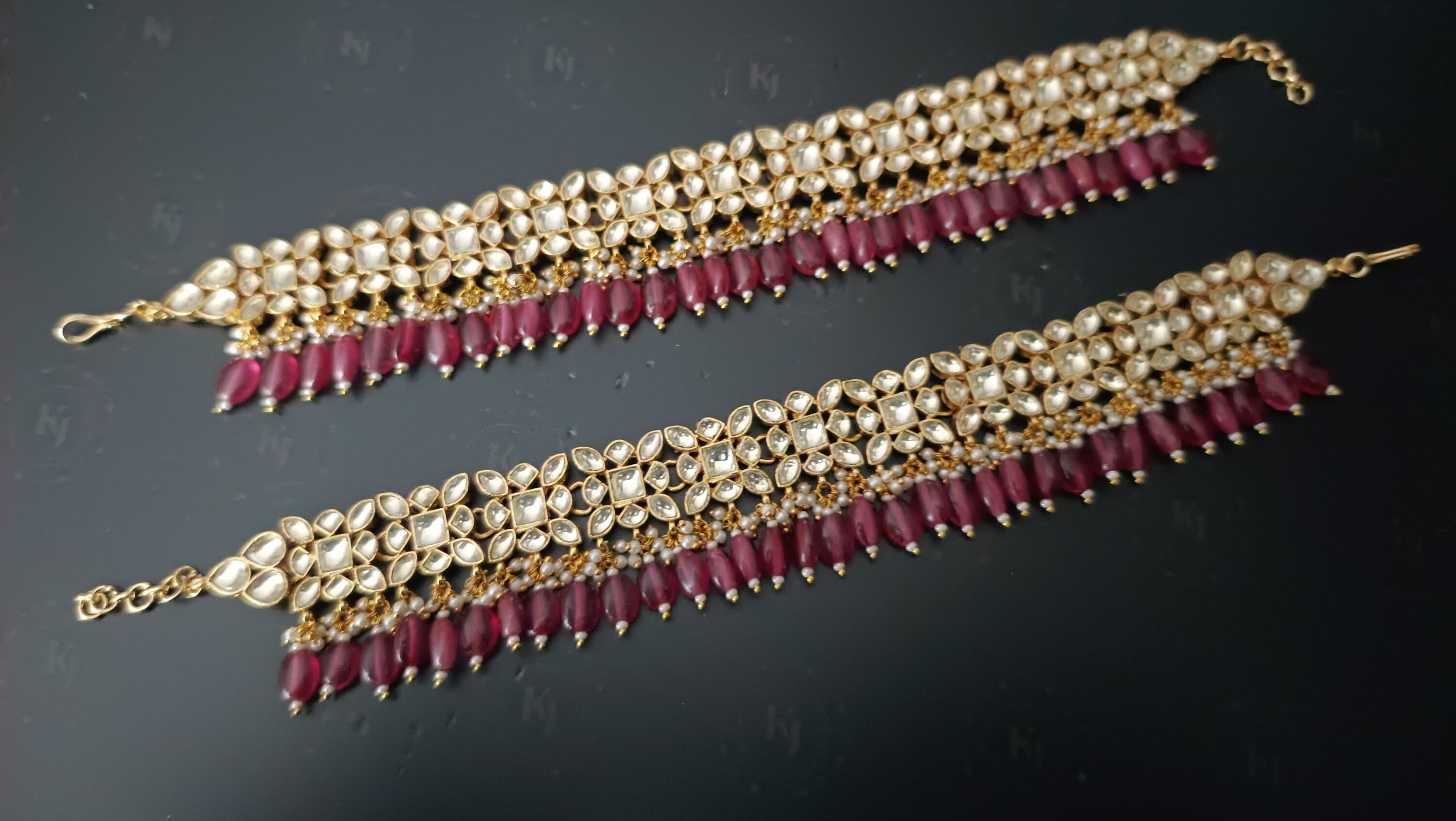 Real Kundan Anklet Pair: Meenakari Jadau Gold Plated Wedding Payal