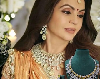 American Diamond Nita Ambani inspired deep yellow doublet Necklace set prom jewelry,Indian jewelery,zircon cz western Earrings Mangtikka