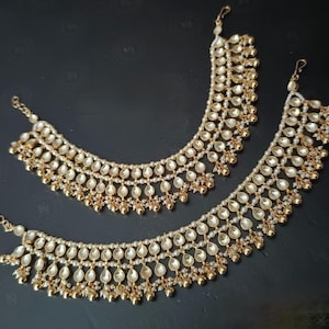 Echte pachi Kundan-enkelband, trouwsieraden, Kundan Payal, trouwsieraden, paar vergulde jadau-enkelband, Ahmedabadi Kundan vergulde enkelband