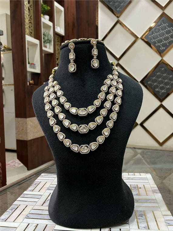 Sabyasachi Inspired Premium Three Layered Uncut Moissanite Polki