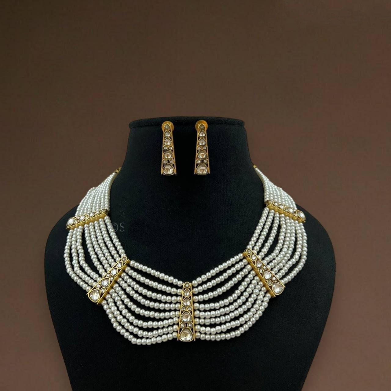 KundanjewelsByShiv Pearl Moti Layered Choker Handmade Necklace Polki Kundan Choker Indian Bridal Jewelry High Quality Pearls Necklace Set White Necklace Set
