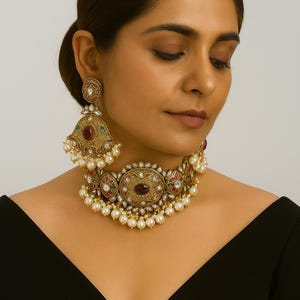 Gold Plated Necklace Kundan polki Antique kundan necklace set/Ruby kundan jewelry jewellery south indian gold multicolor Emerald choker