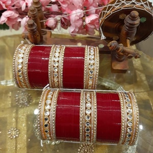 Bridal Chura Punjabi Traditional Set, Wedding Chooda Set, Indian Bridal Bangles, Sikh Chura, Women&#39;s Bridal dark maroon Chura bangle