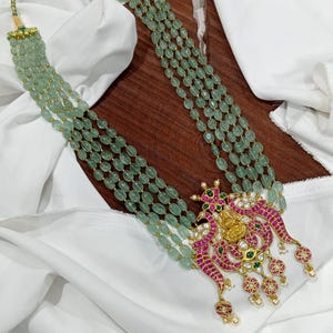 Premium Jadau Kundan Złoty długi haram / Wielokrotny wisiorek Kundan Bogini Lakszmi Wielki Haram / Kundan Jadau / Złota replika naszyjnika / Zestaw południowoindyjski