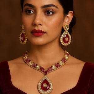Ruby Polki Pink Red Maroon Kundan Hasli Choker Necklace Sabyasachi Jewelry Uncut Polki Diamond Indian Moissanite Pendant Uncut Kundan Set