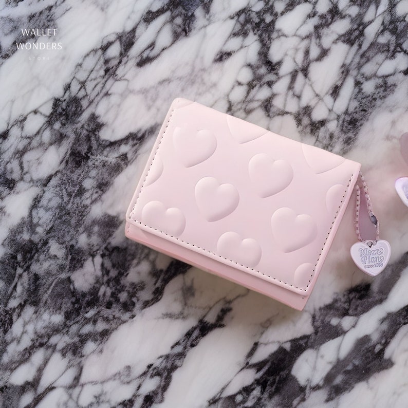 Love Heart Wallet, Women's Money Clip, Love Imprinted PU Leather, Short