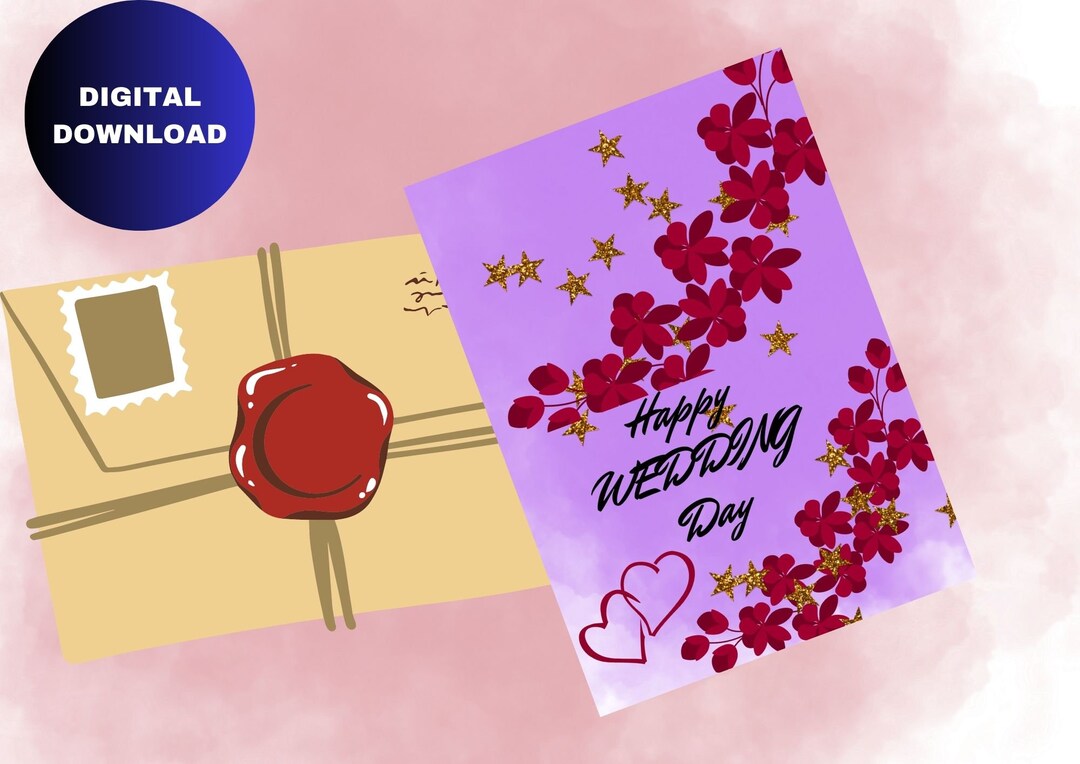 Printable Wedding Card Digital Download Bright Colors Etsy