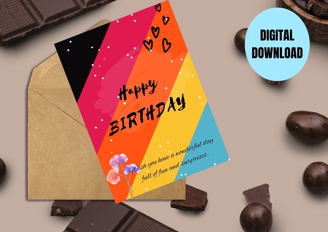Printable Birthday Card Digital Download Bright Colors Etsy