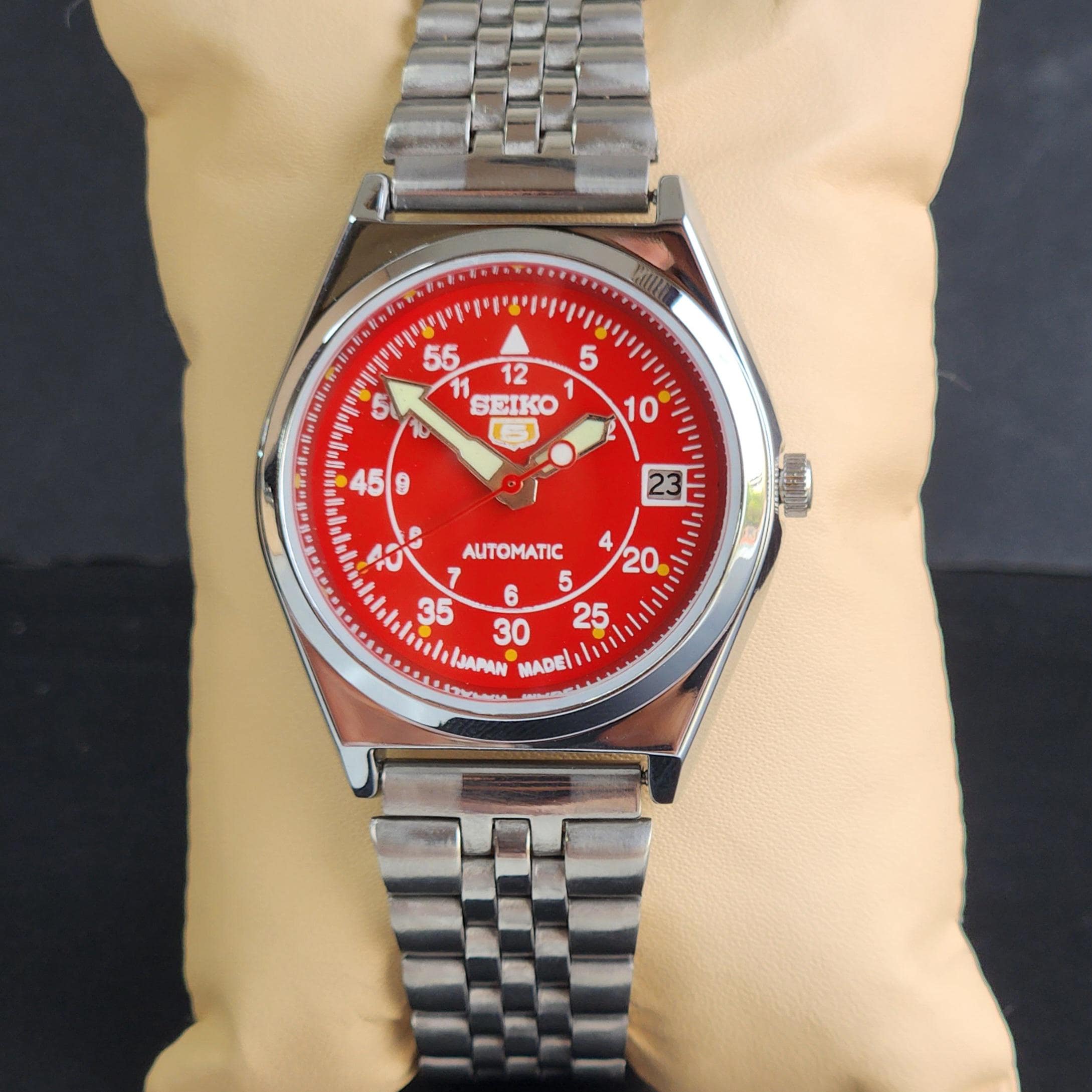 ヴィンテージ セイコー5 自動巻き腕時計、レッドフェイス、37mm - Etsy