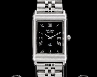 Vintage Seiko Tank Reverso Style Quartz Black Face 28MM Men's Watch