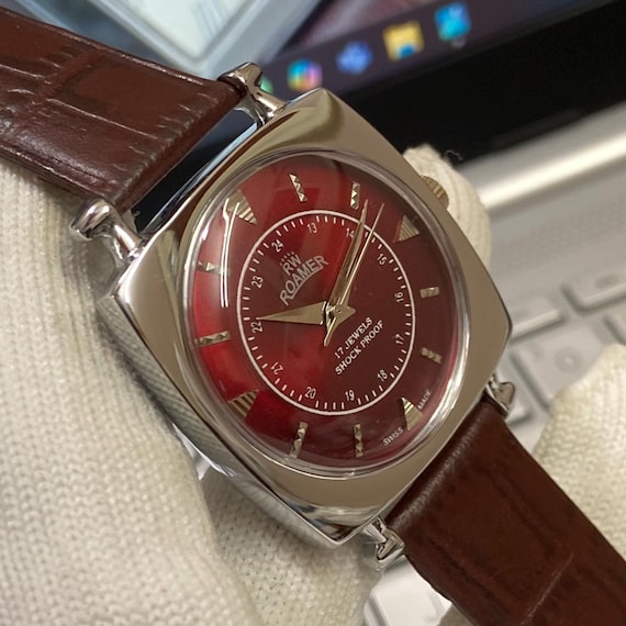 Vintage Roamer Mechanical Watch, Red Face, Brown Band - Etsy