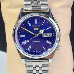 Vintage Refurbished Seiko 5 Automatic 6309A 17 Jewels Japan Men's Day\Date Blue Face Wrist Watch B02