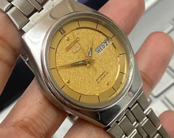 Vintage 1987 Seiko 5 Automatic 6309 7330 Day Date Japanische Herrenarmbanduhr
