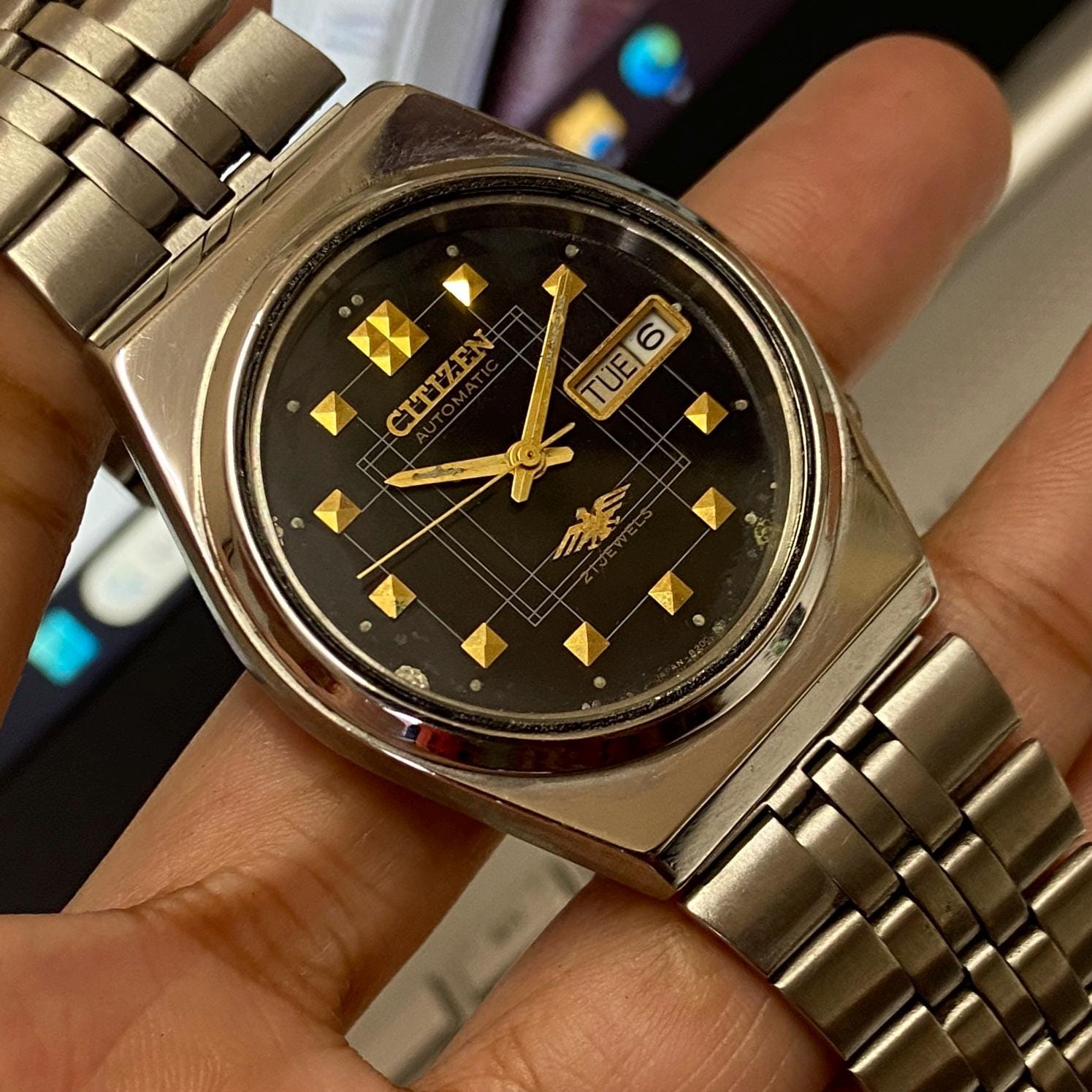 【返品不可】 Vintage Men's Japanese Day-date 8200 Automatic Citizen 1986 インテリア時計