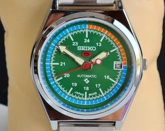 Vintage Refurbished Seiko 5 Automatic Watch, Green Face, Japan Made
