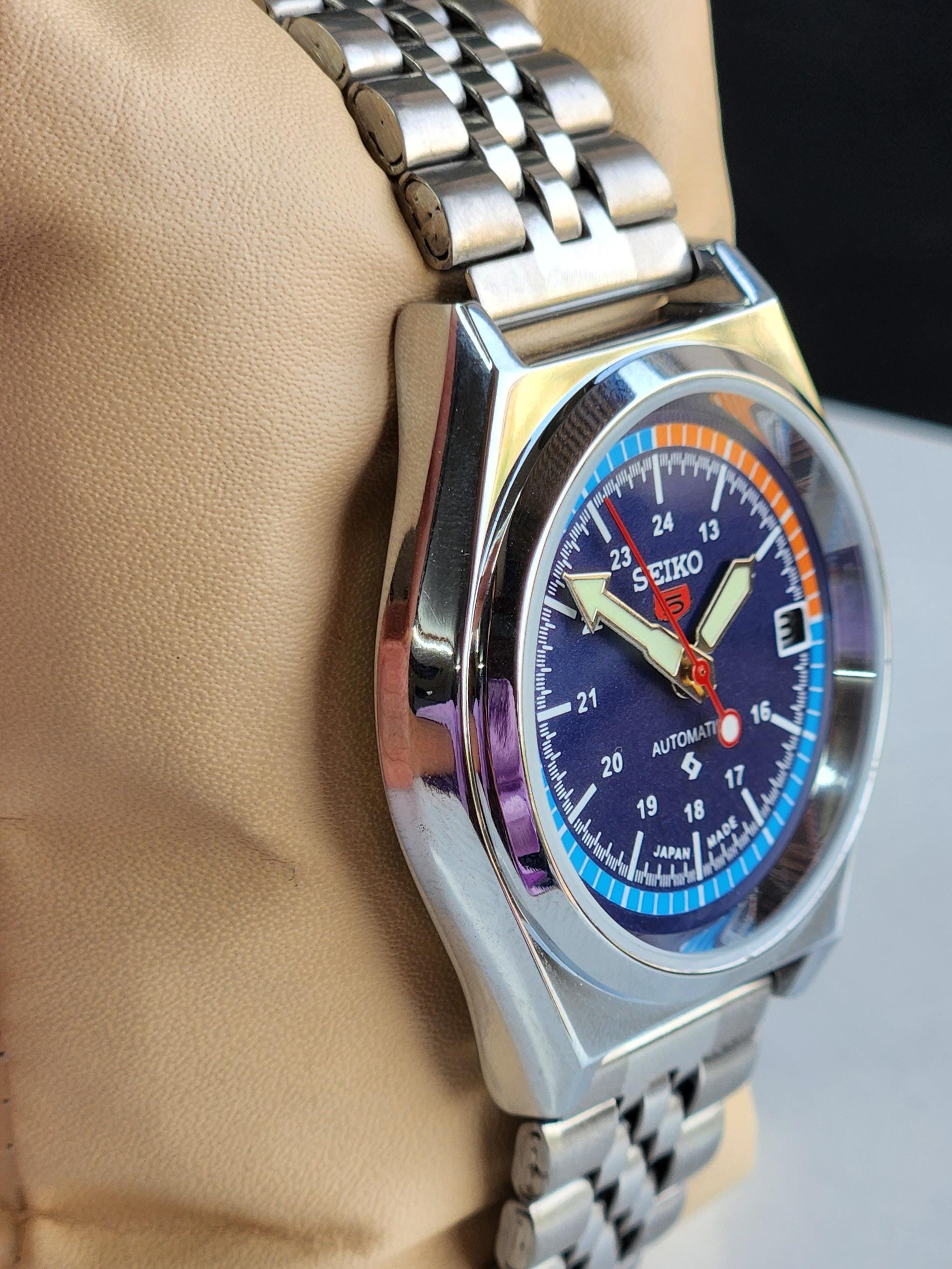 ヴィンテージ セイコー5 自動巻き メンズ腕時計、ブルー文字盤、日本製