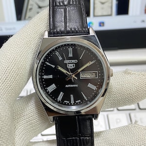 Vintage Refurbished Seiko 5 Automatic 6309A 17 Jewels Japan Men's Day\Date Black Face Wrist Watch A21