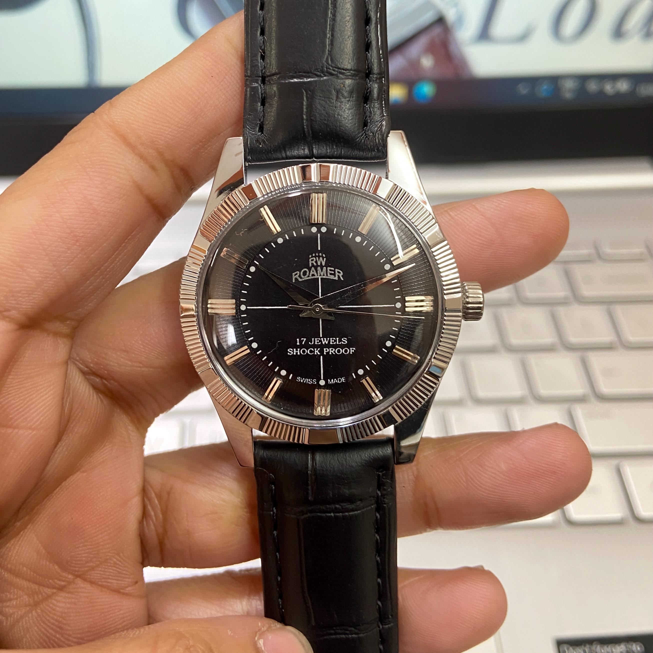 ヴィンテージ 改装済み ローマー 機械式手巻き 17石 ブラックフェイス