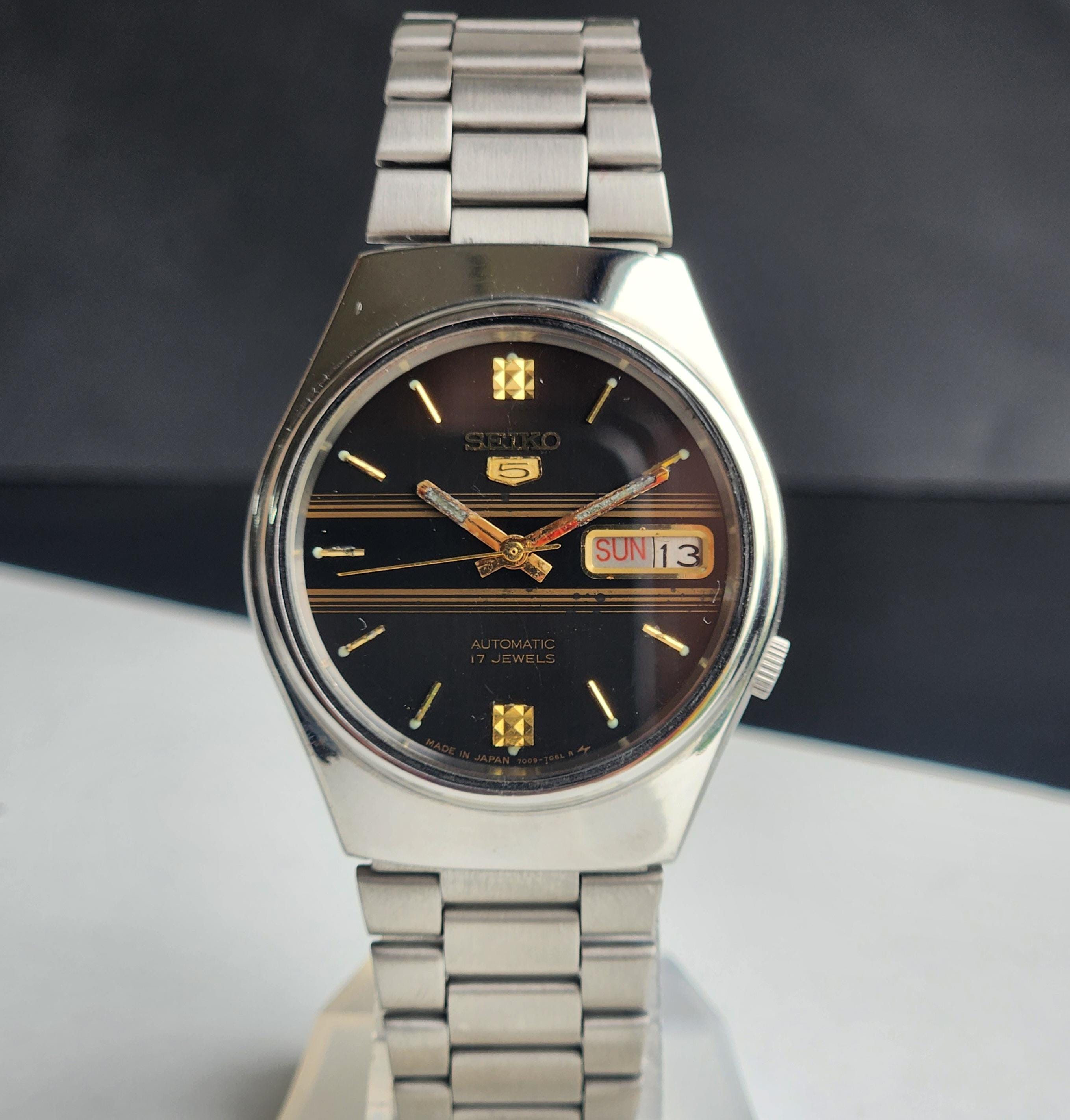 Vintage 1985 Original Seiko 5 Automatic 7009-7031 Black Face 17 