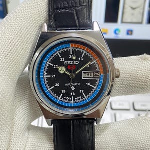 Orologio da polso da uomo Seiko 5 automatico 6309A 17 gioielli giapponese ricondizionato vintage con quadrante nero e data A26