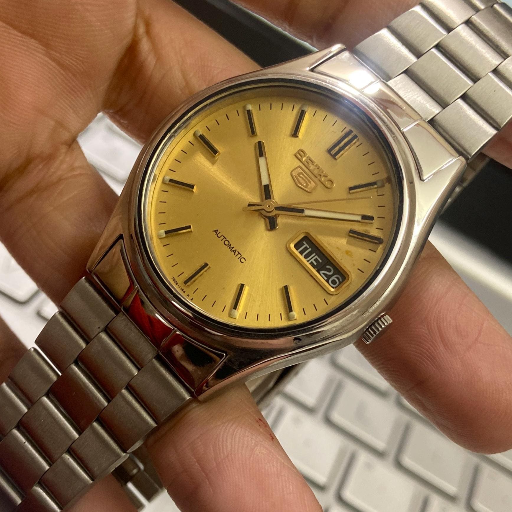 希少 SEIKO セイコー クロノス 腕時計 ゴールド ヴィンテージ Vintage 1997 Seiko 5 Automatic 7S26-3170 Day-date Japanese Men's