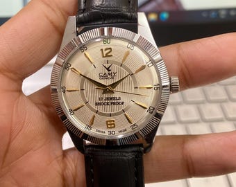 Vintage Camy Geneve Mechanical Watch, Silver Face, Fluted Bezel
