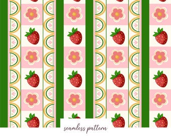 Cyfrowy papier Strawberry Cottagecore, różowy kwiatowy wzór jagód, tapeta w stylu retro truskawkowa