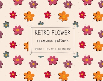 Wzór retro z bezszwowym kwiatem, papier cyfrowy, tło do druku do scrapbookingu, DIY, natychmiastowe pobranie