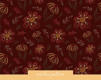 Wzór z jesiennymi kwiatami bez szwu: Jesienny papier cyfrowy do scrapbookingu (natychmiastowe pobranie)