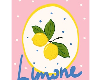 Plakat ścienny z motywem cytryny do druku, lato na Wybrzeżu Amalfi (do pobrania cyfrowego)