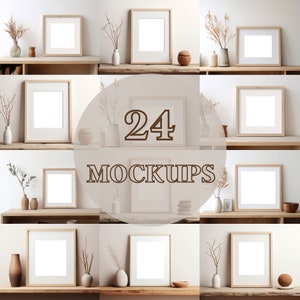 24 simple wooden frame mockup bundle Minimalist interior mock ups JPG digital download template frame
