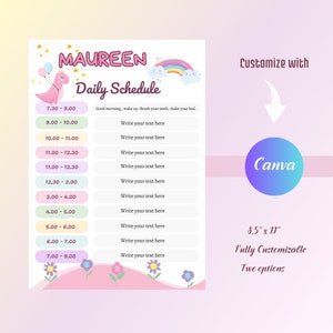 Editable visual timetable toddler Hot light pink daily daycare schedule for kids Customizable with canva