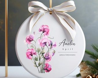 Sweet pea Birth Flower Ornament, Personalized Name Ornament, Ornament Girlfriend, Sister, Grandma, Mother in law, Mom, Perfect birthday gift