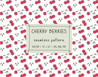 Wzór wiśniowy bez szwu: cyfrowy papier letni z jagodami do scrapbookingu (do pobrania w wersji cyfrowej)