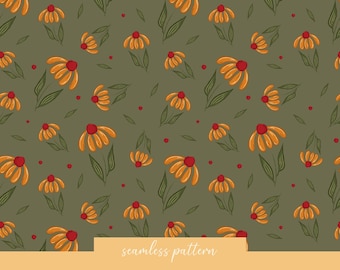 Wzór z kwiatem stokrotki: jesienny papier do scrapbookingu (natychmiastowe pobranie)