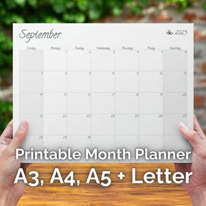 September 2025 Printable Calendar / Month Planner – Digital PDF, 4 sizes included, Sunday to Saturday