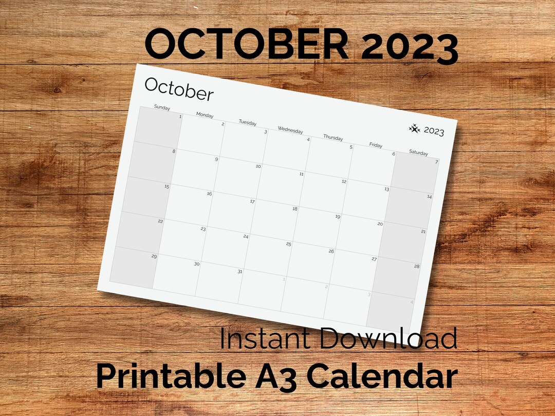 October 2023 A3 Calendar Printable / Digital Style 3 - Etsy