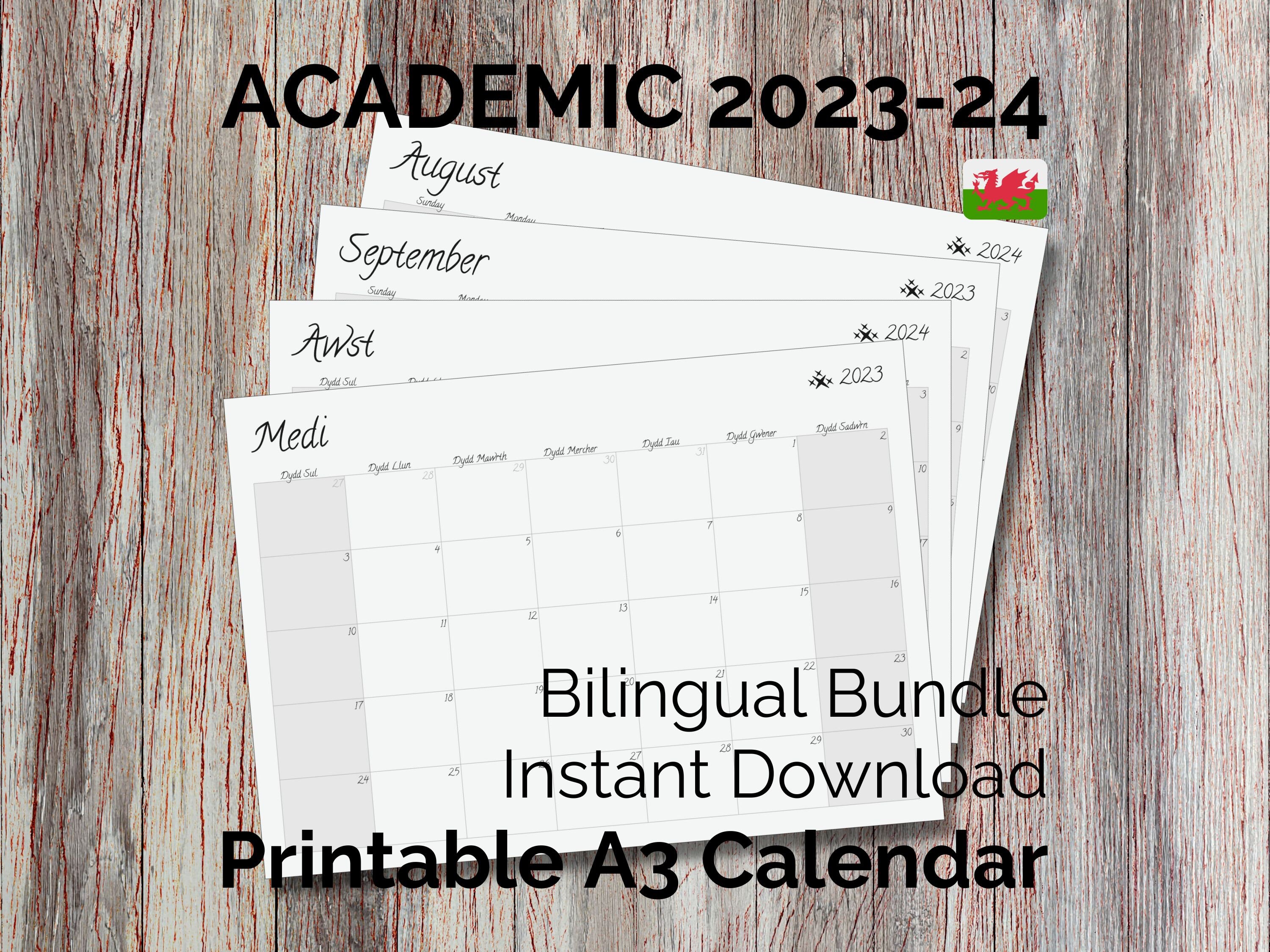 20232024 A3 Academic Calendar / Calendr Academaidd 12 Month / Mis