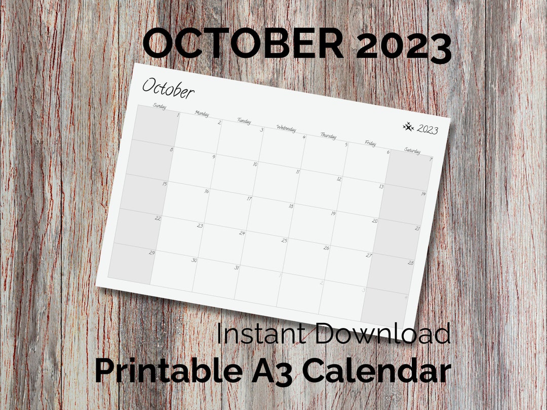 October 2023 A3 Calendar Printable / Digital Style 4 - Etsy