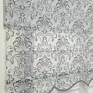 Gray Floral Patterned Double Mechanism Tulle Curtains and Roller Blinds, Light filtering TSR5006 - See Personalization