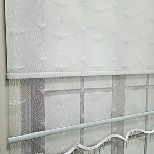 Patterned Beaded Double Mechanism Tulle Roller Blinds White TS1095B