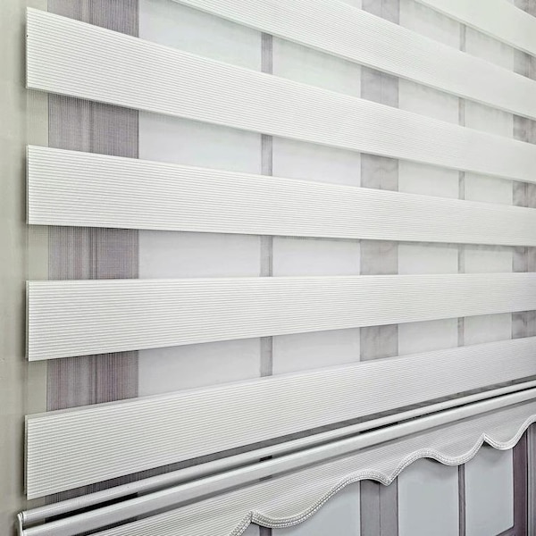 Micro Plated White Color Fabric Zebra Roller Blinds Curtain For All Room, Light filtering, MZ483 - See Personalization